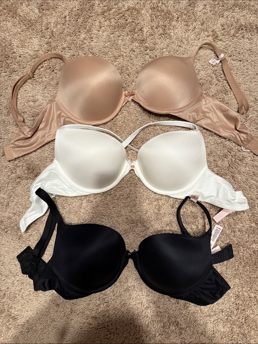 3 Victoria’s Secret Women's Bras - Nude, White & Black